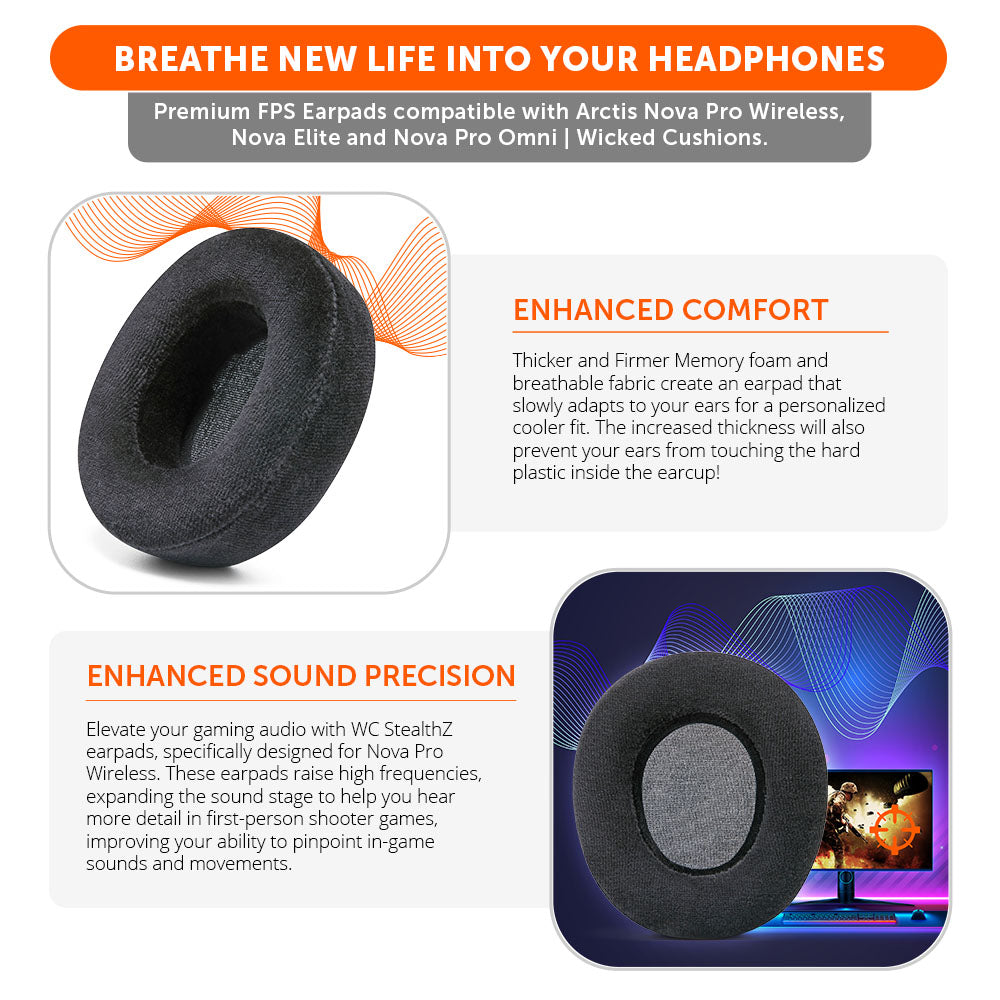 Wicked Cushions Nova Pro Wireless, Nova Elite & Nova Pro Omni Earpads - WC StealthZ