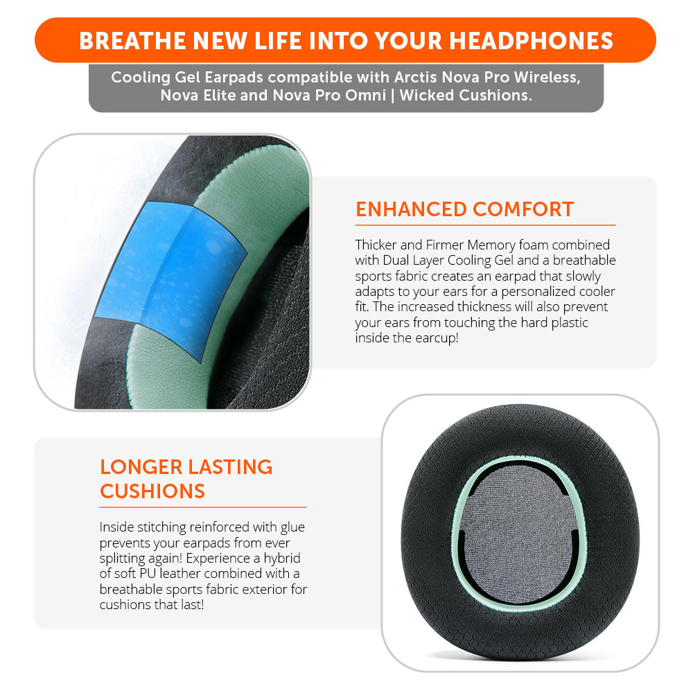 Wicked Cushions Arctis Nova Pro Wireless, Nova Elite & Nova Pro Omni Earpads - WC FreeZe Cooling Gel