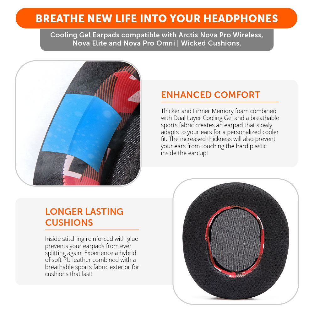 Wicked Cushions Arctis Nova Pro Wireless, Nova Elite & Nova Pro Omni Earpads - WC FreeZe Cooling Gel