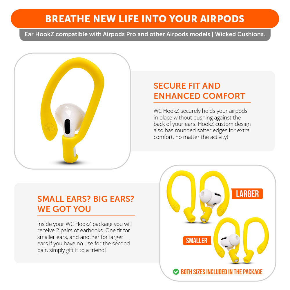 Wicked Cushions WC HookZ - Over Ear Hooks for Airpods Pro 1, 2 & Airpods 1, 2, 3