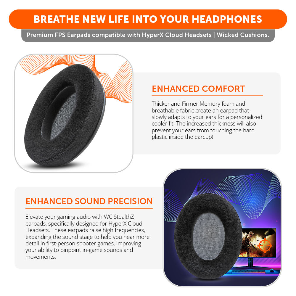 Wicked Cushions HyperX Cloud FPS Gaming Earpads - WC StealthZ Cloud
