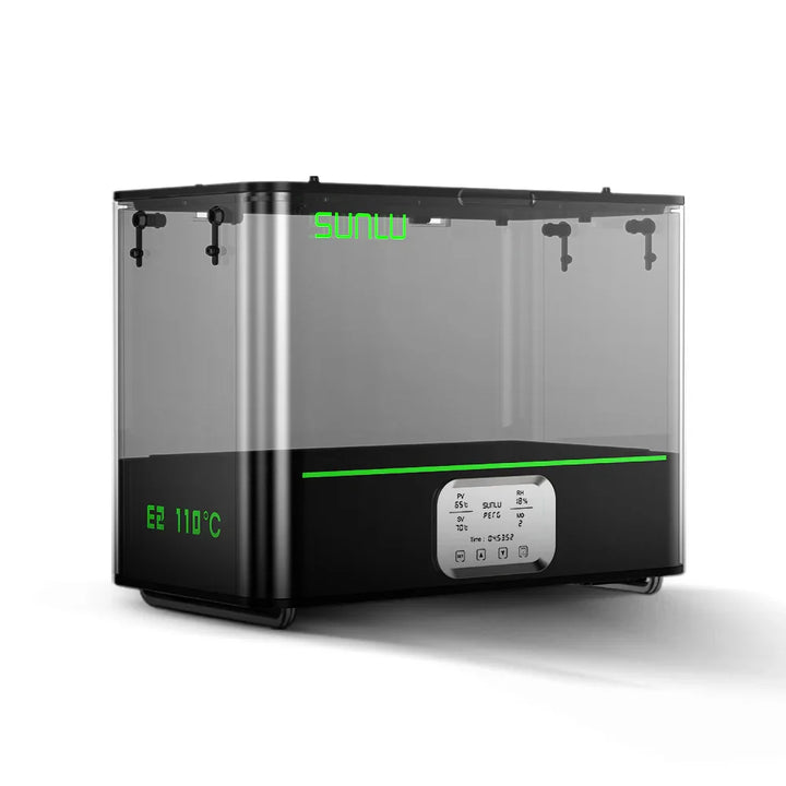 SUNLU FilaDryer E2 with a transparent drying chamber and front temperature controls