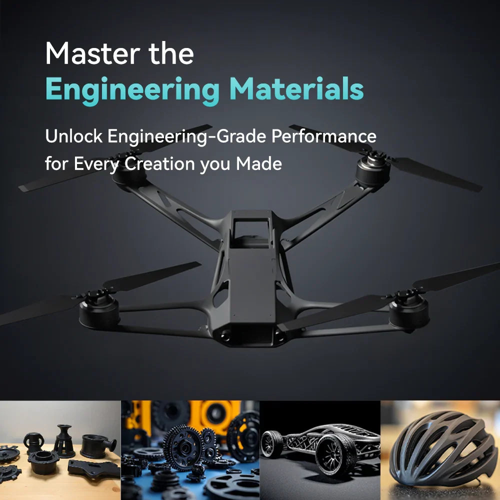 Supplier application graphic showing a drone as an engineering-material project example