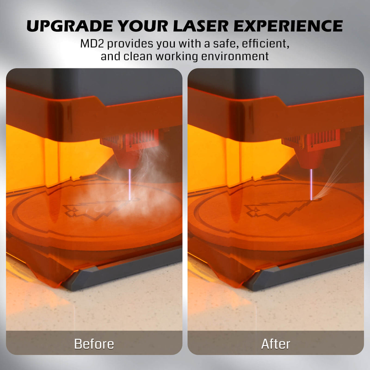 Genmitsu MD2 manufacturer before-and-after smoke extraction illustration