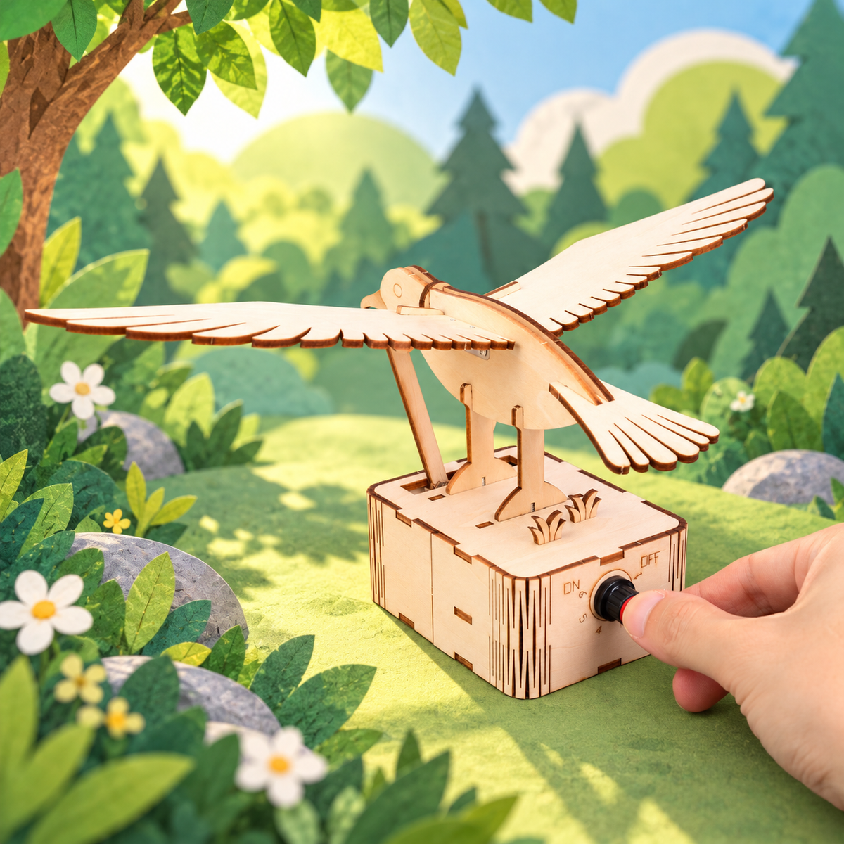 Kitsville Flapping Bird Motorized Engineering Kit — hand adjusting speed knob