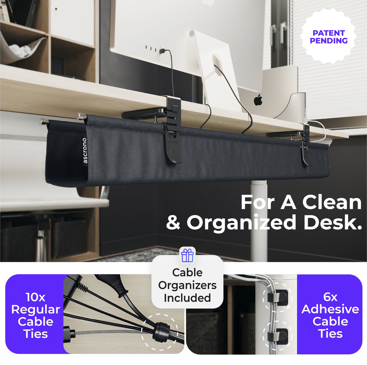 Ascrono CableCare Under-Desk Cable Management Tray