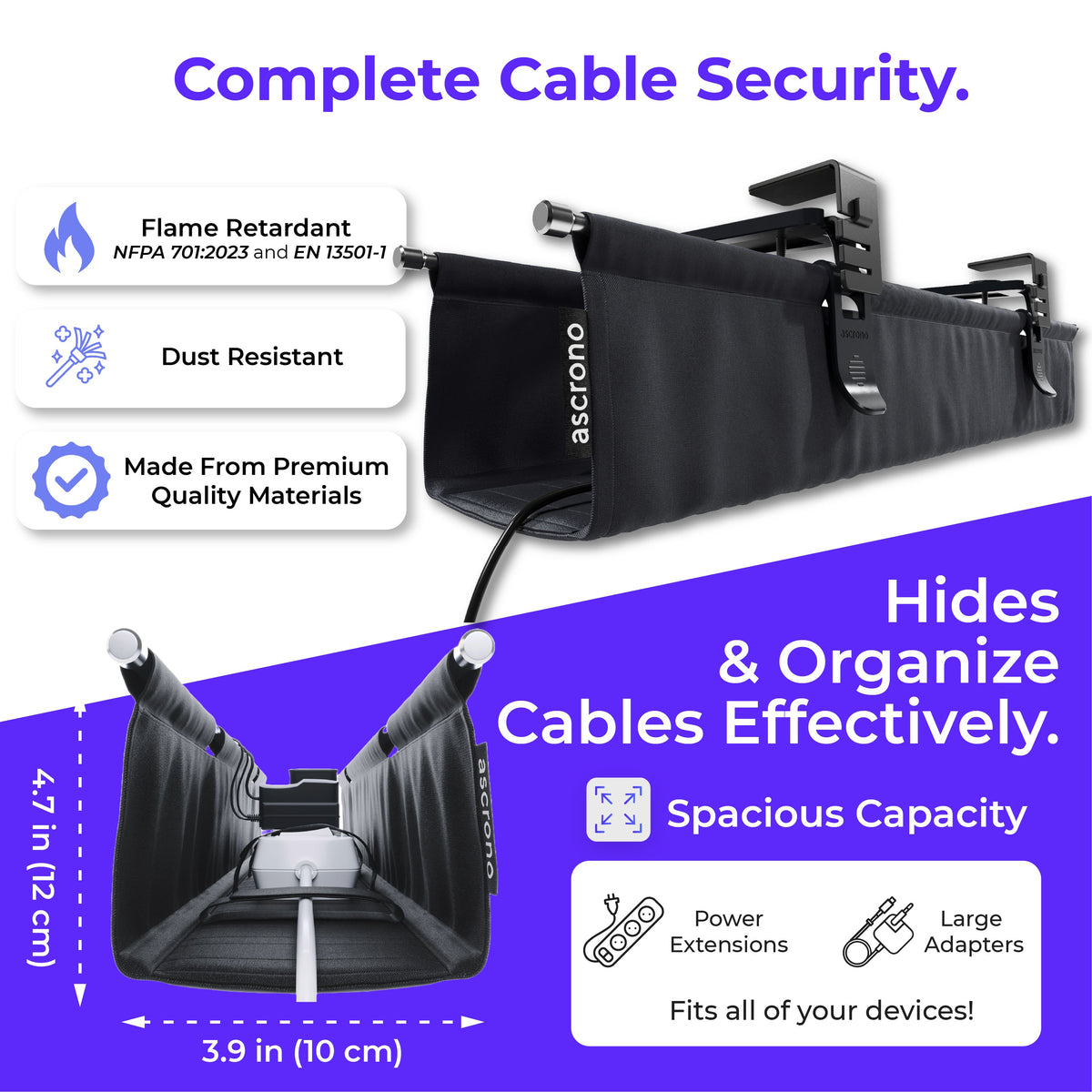 Ascrono CableCare Under-Desk Cable Management Tray