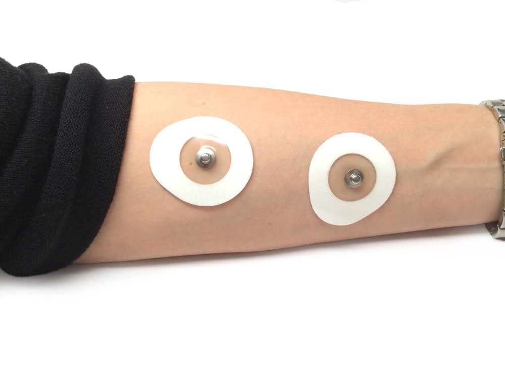 Large muscle electrode patches placed on a forearm