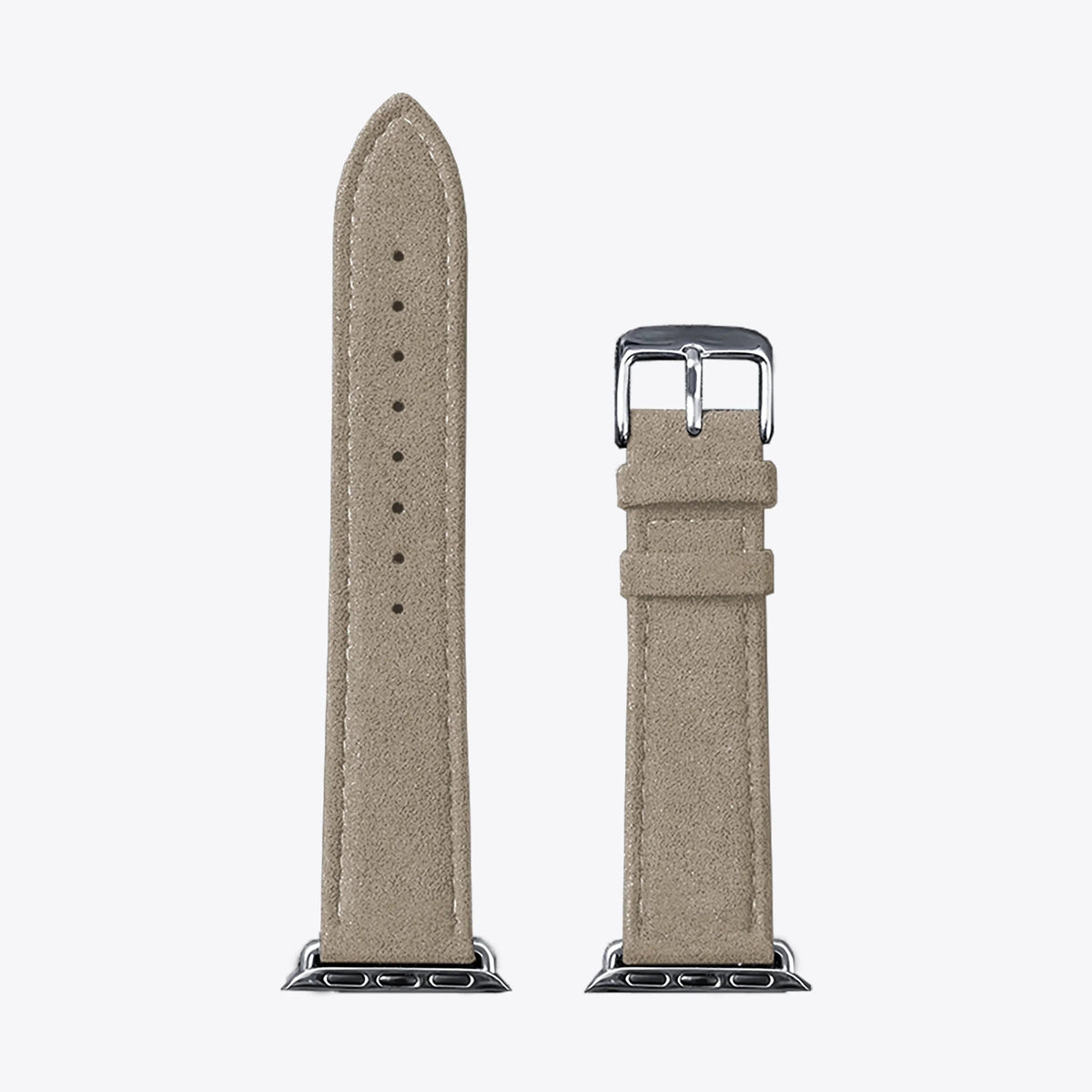 Luriax Classic Band Alcantara Apple Watch Band — Malibu Beige — buckle and strap laid flat