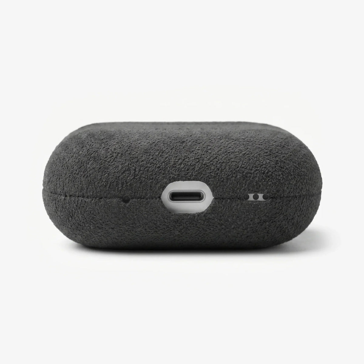Luriax Alcantara AirPods Pro 2 / Pro 3 Case — Black Caviar — bottom charging-port opening