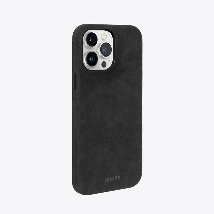 Luriax Signature Handcrafted Case iPhone 15 — Black Caviar — rear view and camera opening