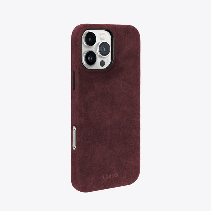 Luriax Signature Handcrafted Case iPhone 16 — Bordeaux — rear view and camera opening