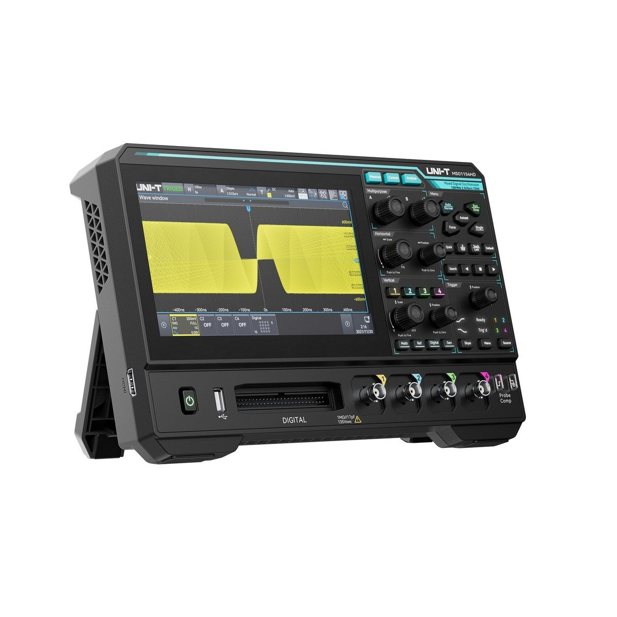 UNI-T MSO1154HD opposite-angle view showing waveform display