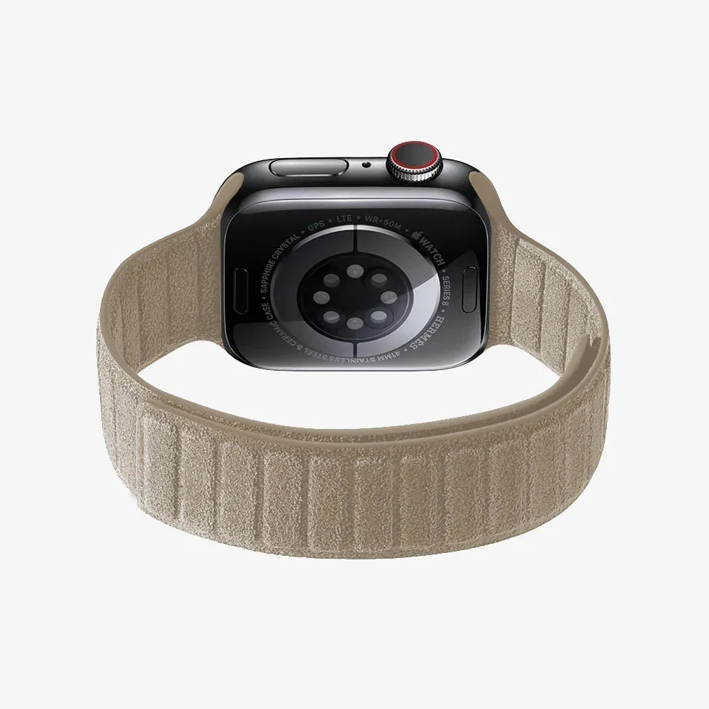 Luriax Magnetic Band Alcantara Apple Watch Band — Malibu Beige — rear view on watch