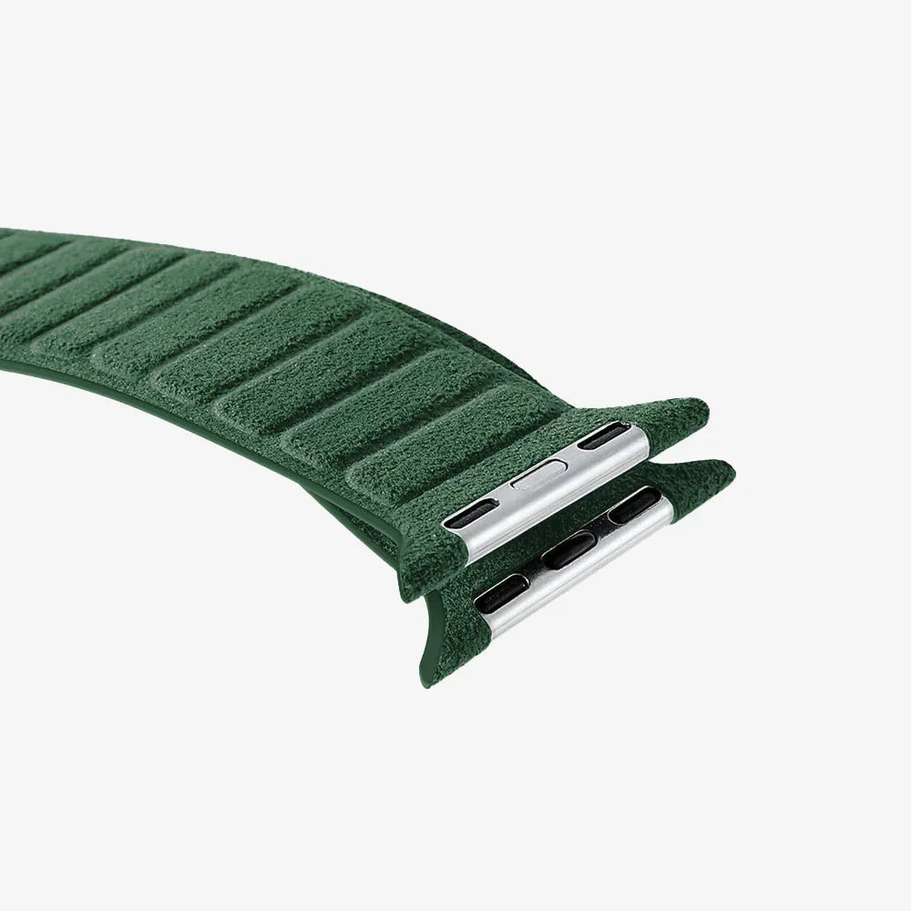 Luriax Magnetic Band Alcantara Apple Watch Band — British Racing Green — strap and connector detail