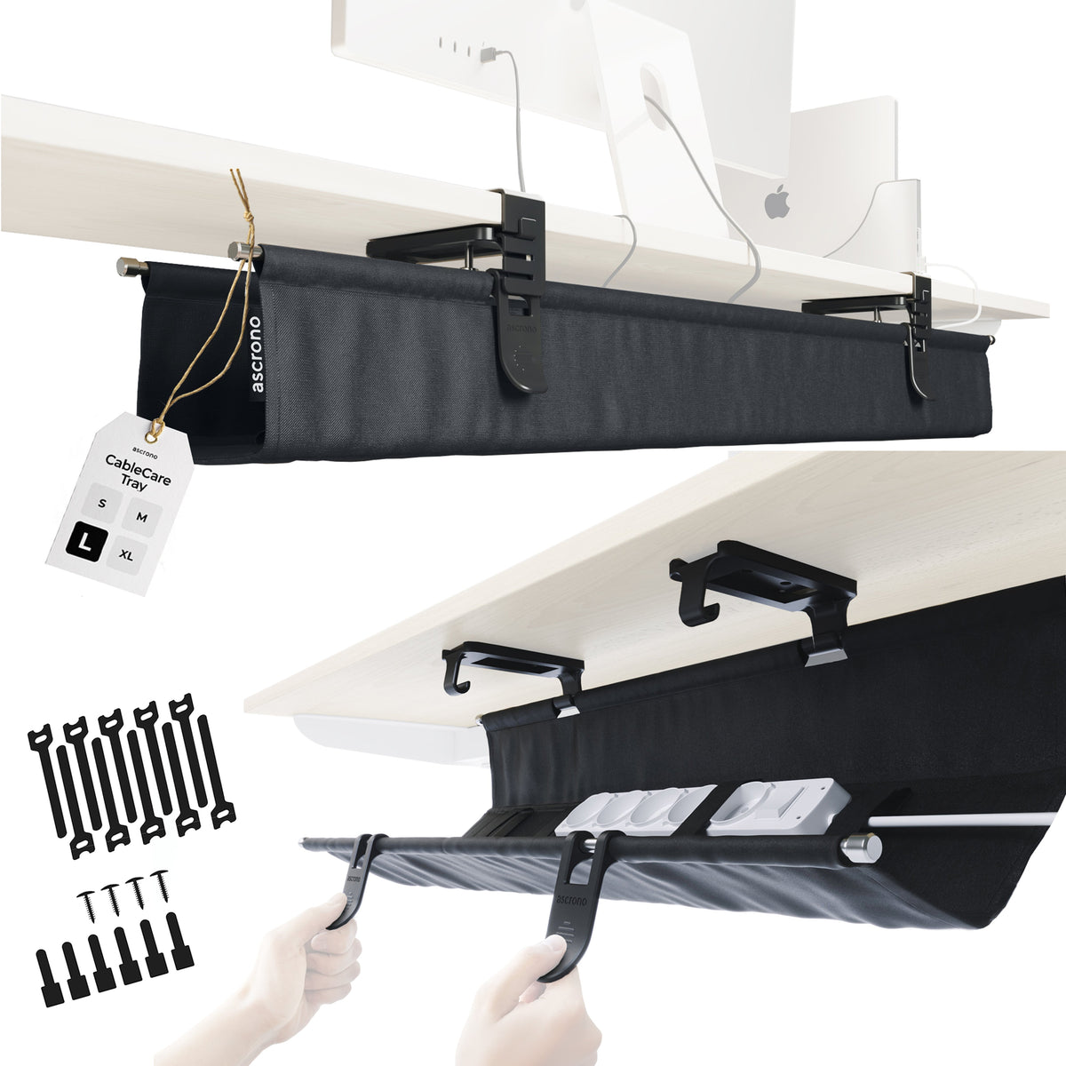 Ascrono CableCare Under-Desk Cable Management Tray