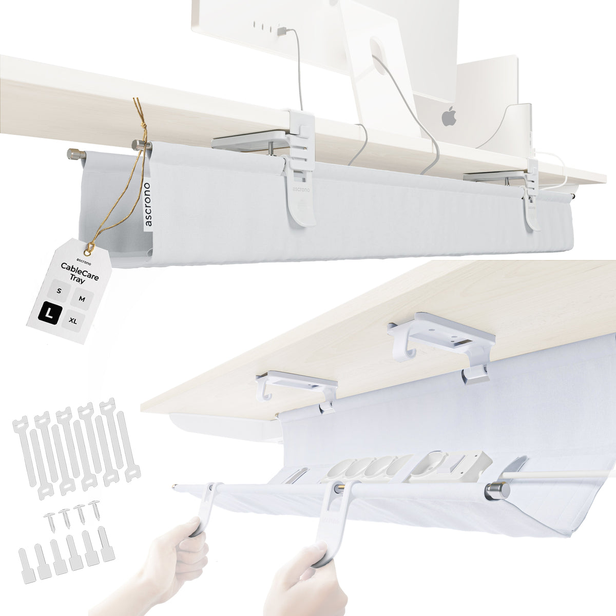 Ascrono CableCare Under-Desk Cable Management Tray