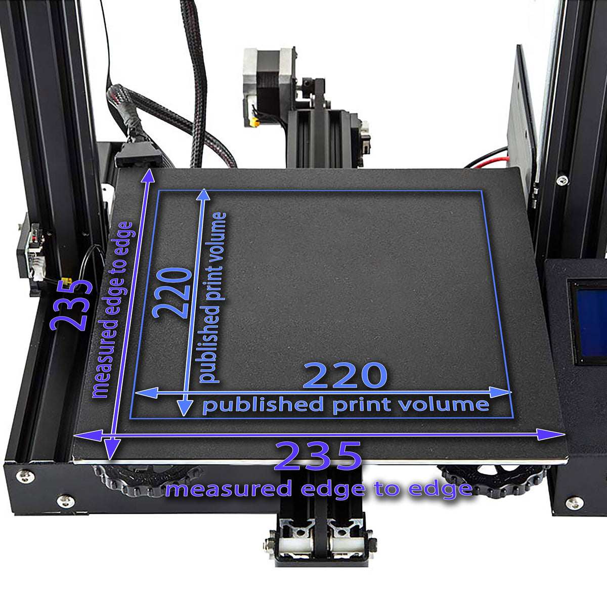 Example showing how to measure a printer bed; printer not included