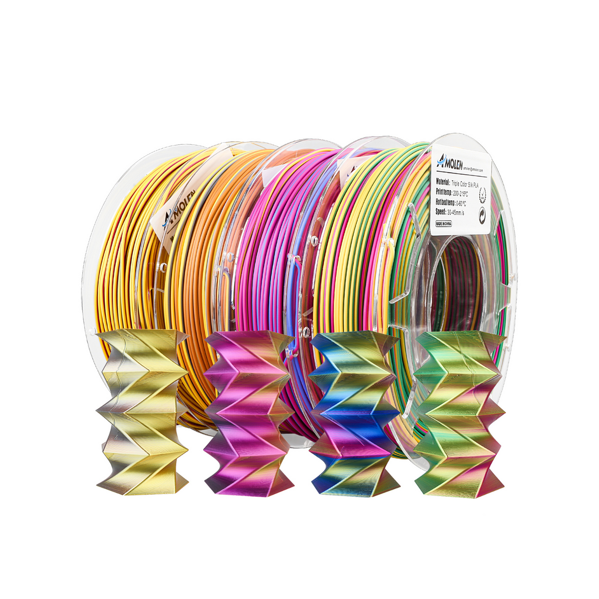 Amolen PLA Silk Triple Color Variety Pack (4x200g) - 1.75MM