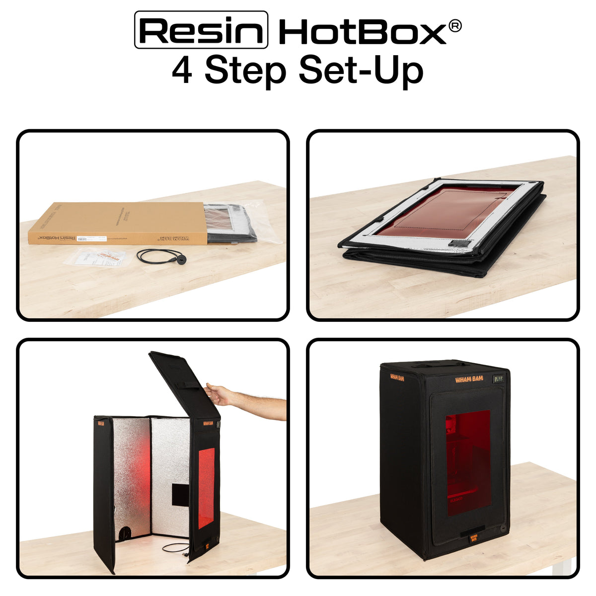 Resin HotBox four-step assembly illustration