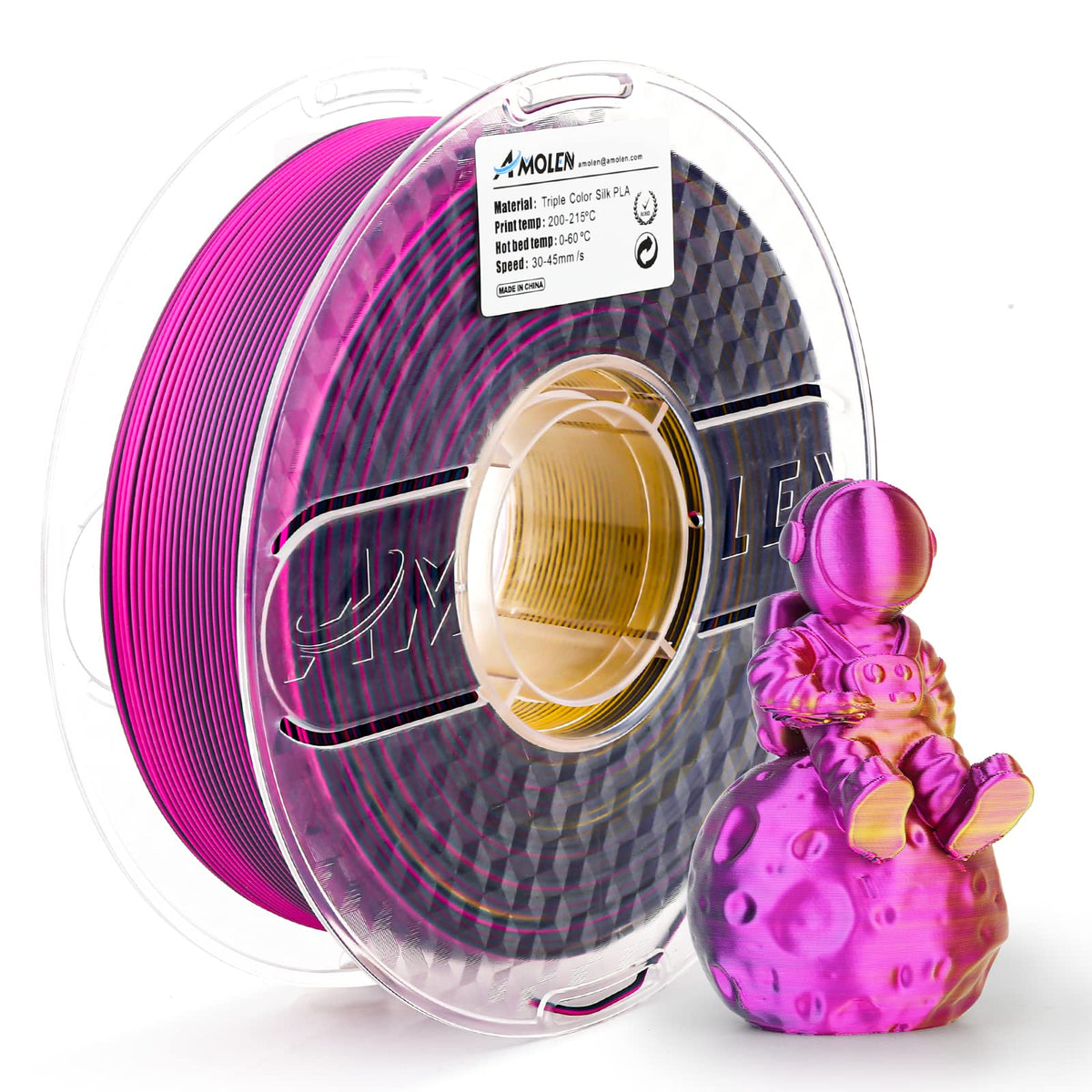 Amolen PLA Silk Triple Color 1.75mm, 1KG/2.2LB