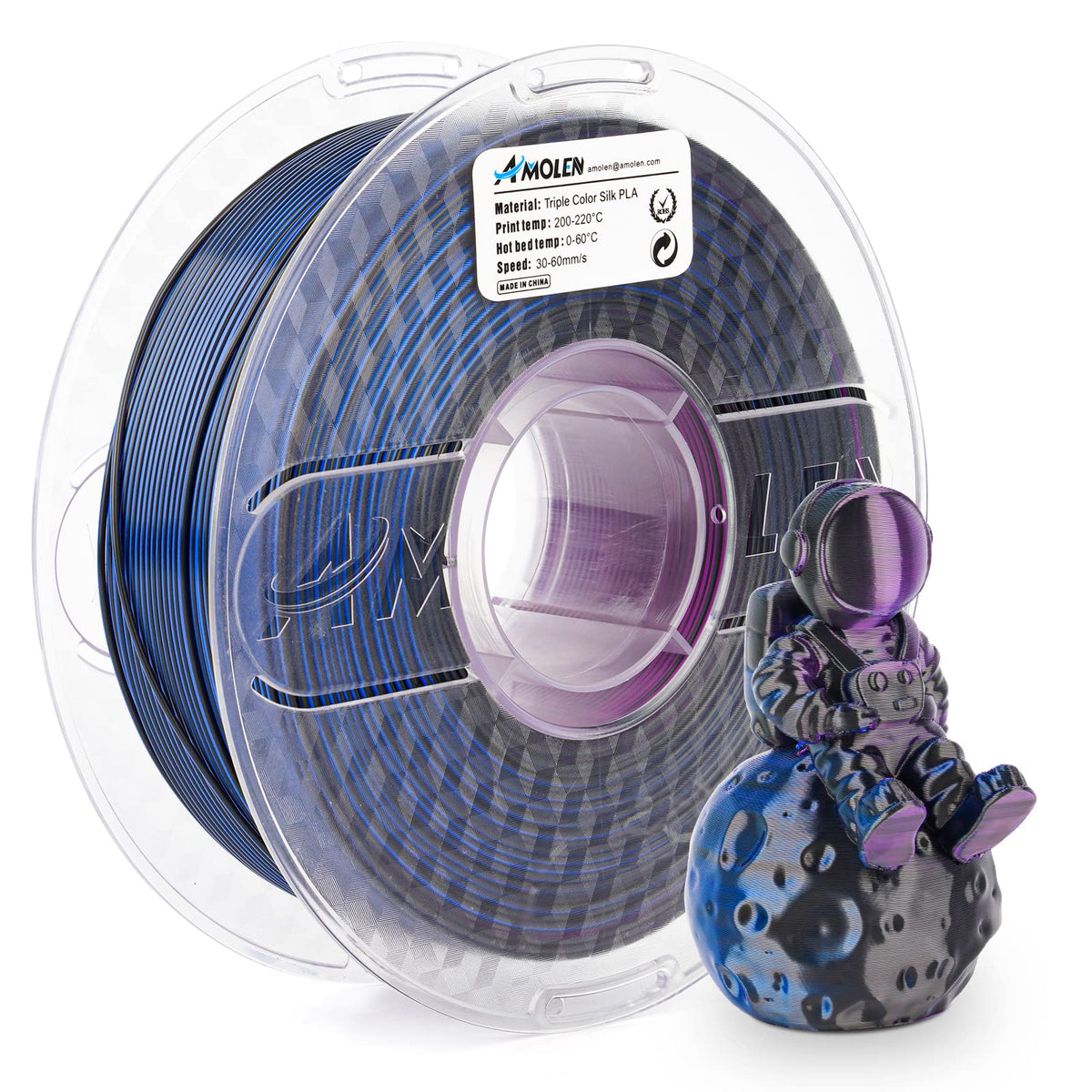 Amolen PLA Silk Triple Color 1.75mm, 1KG/2.2LB