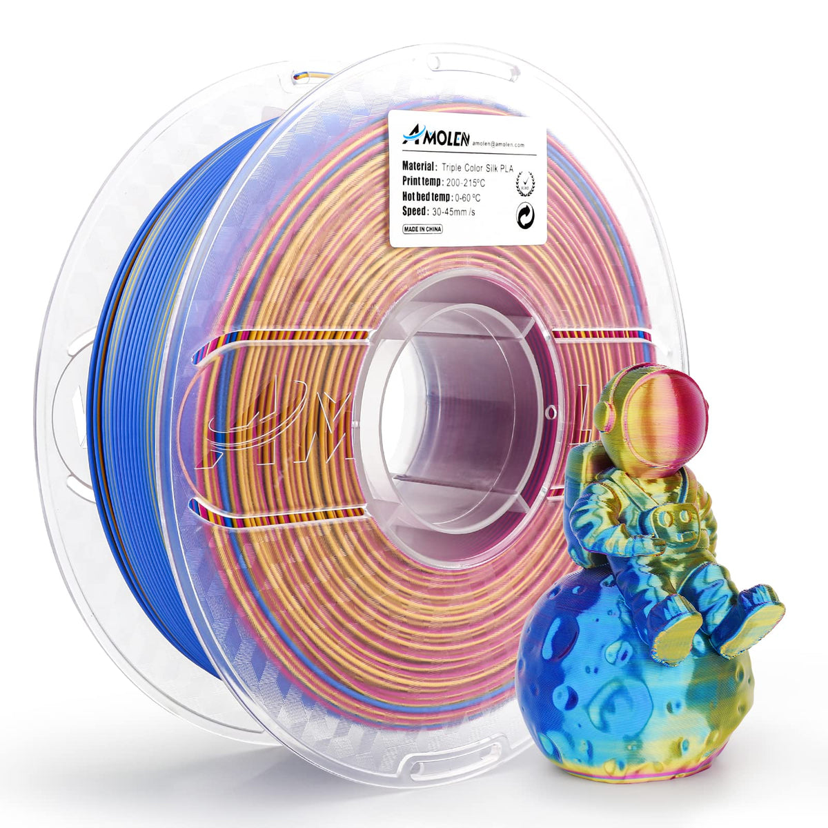 Amolen PLA Silk Triple Color 1.75mm, 1KG/2.2LB