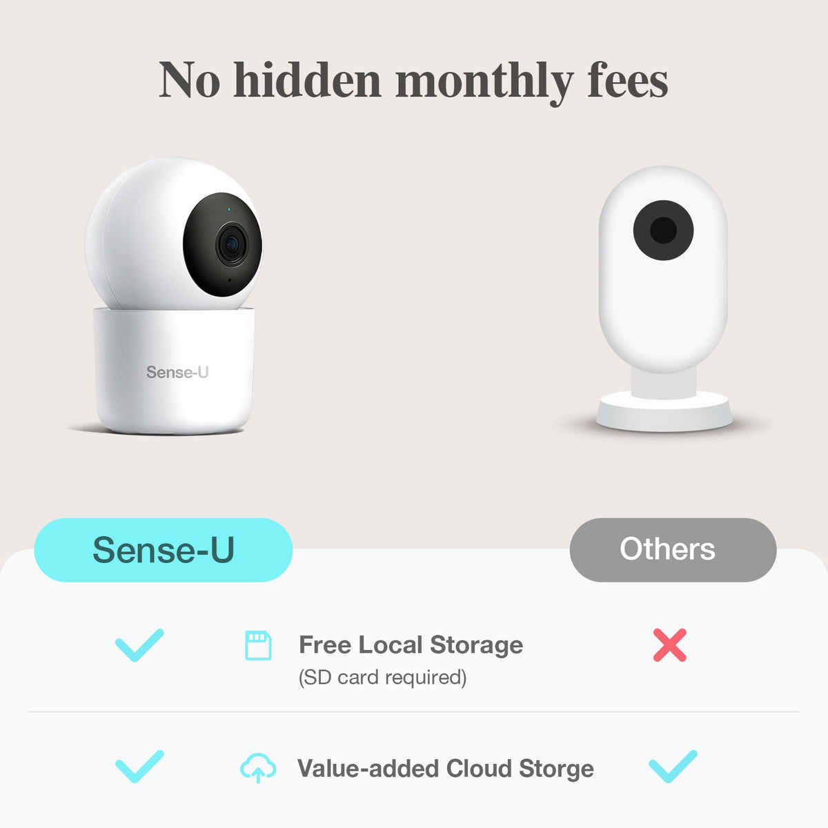 Sense-U Local memory card and optional cloud storage comparison