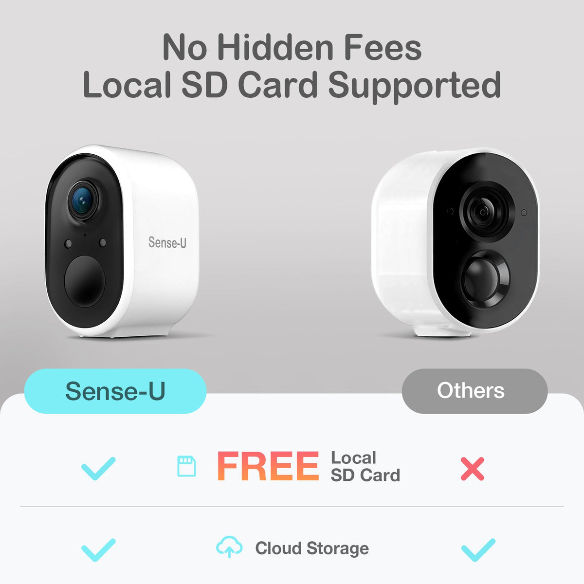 Sense-U Local memory card and optional cloud storage options
