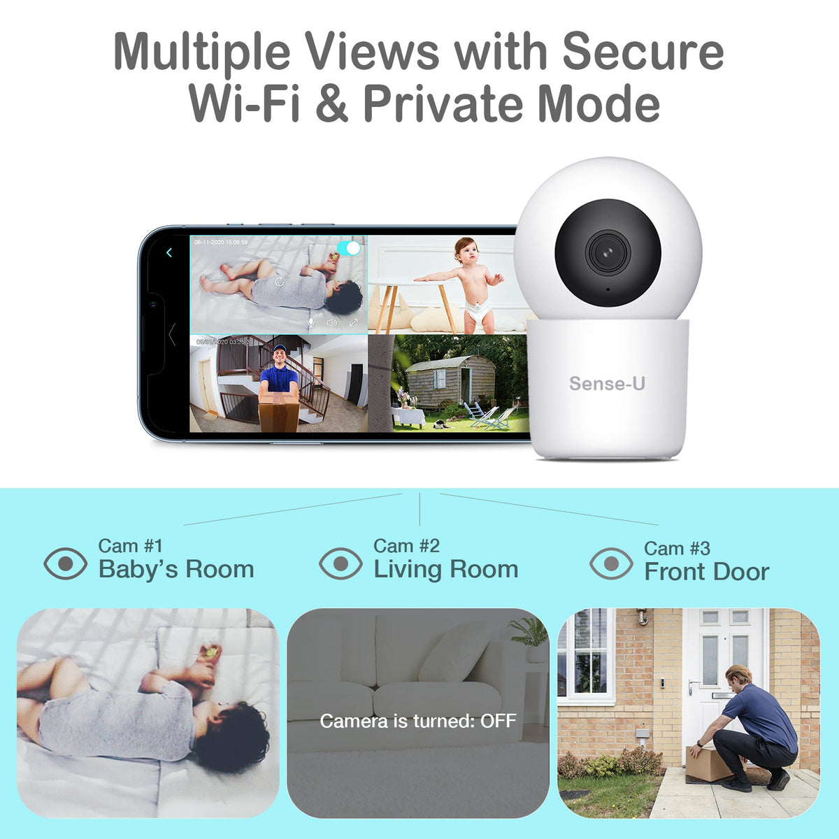 Sense-U Private mode and multiple camera views