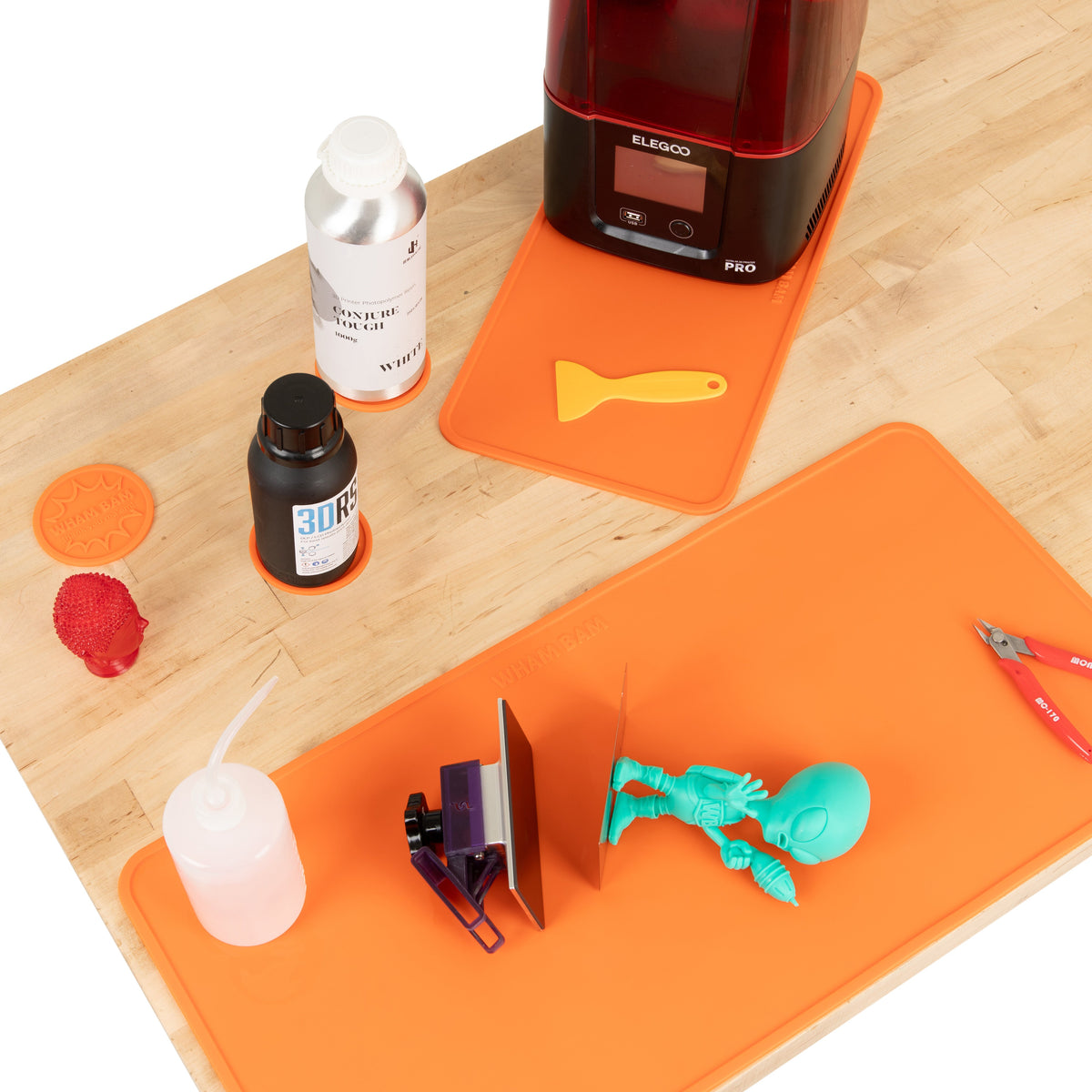 Mega SLAP MAT on a resin-printing workbench; equipment not included