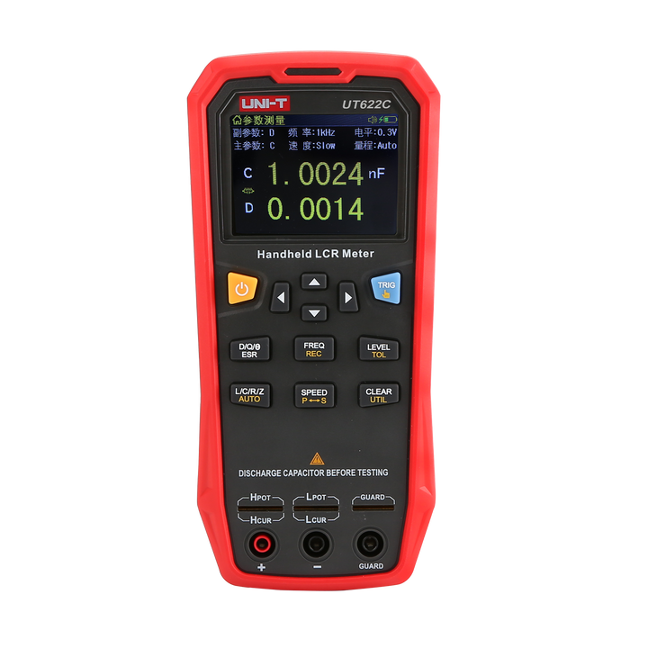 UNI-T UT622C handheld LCR meter, front view with Chinese-language display example