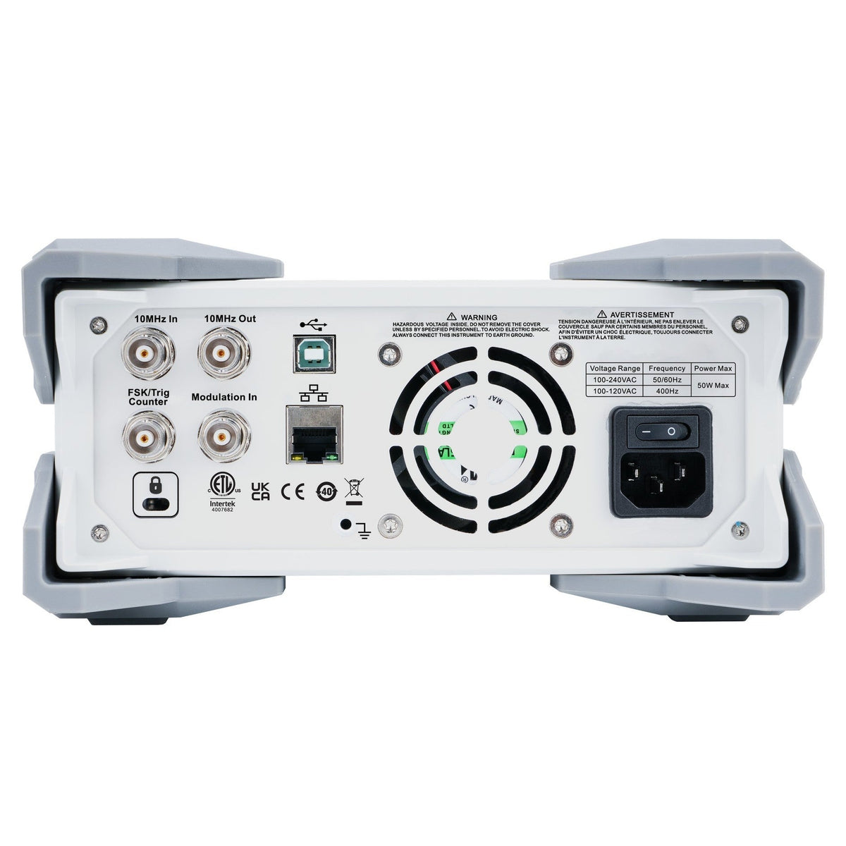 UNI-T UTG2062X rear USB, LAN, reference connections, fan and AC inlet