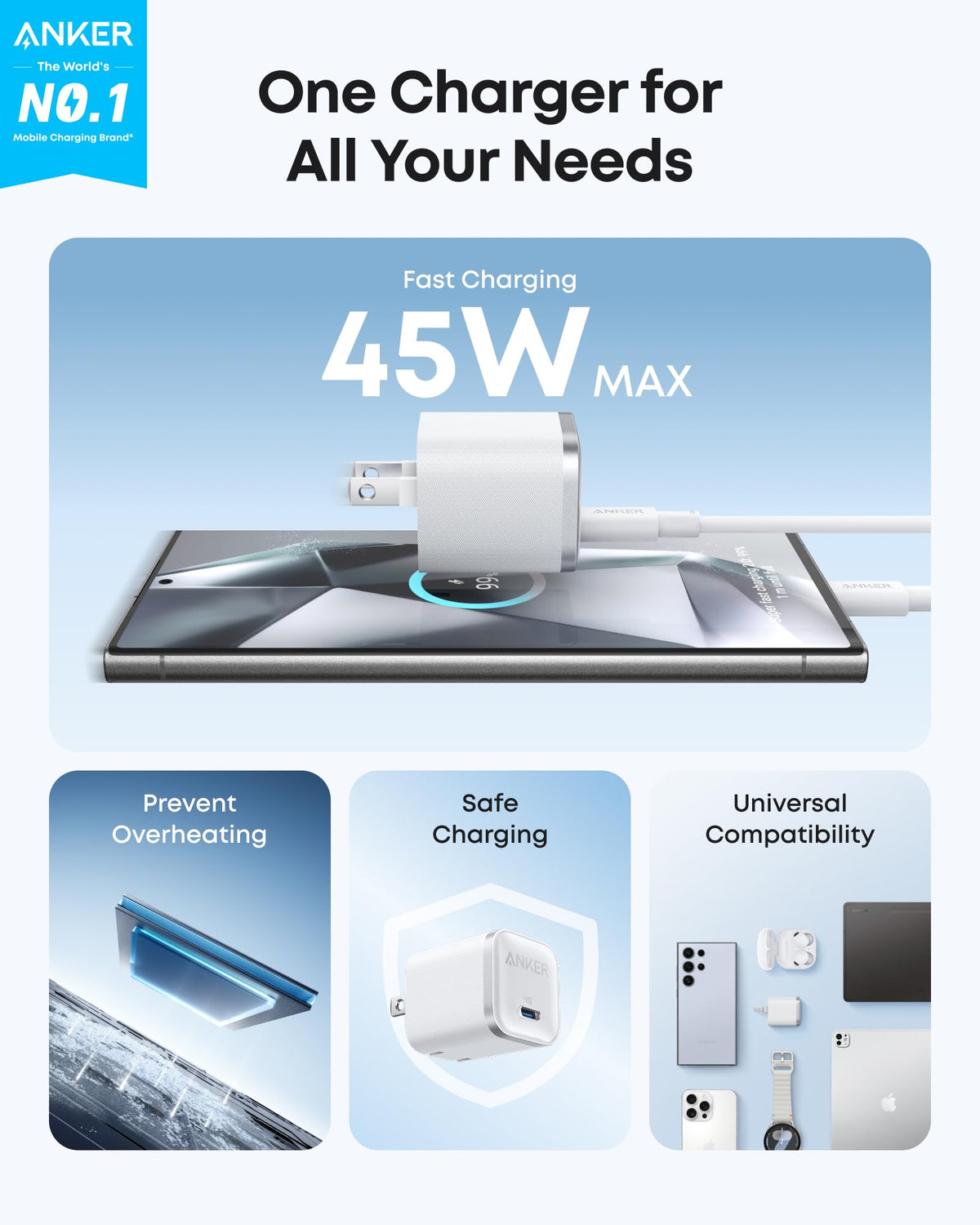 Anker Nano 45W USB-C Charger with 6 ft Cable