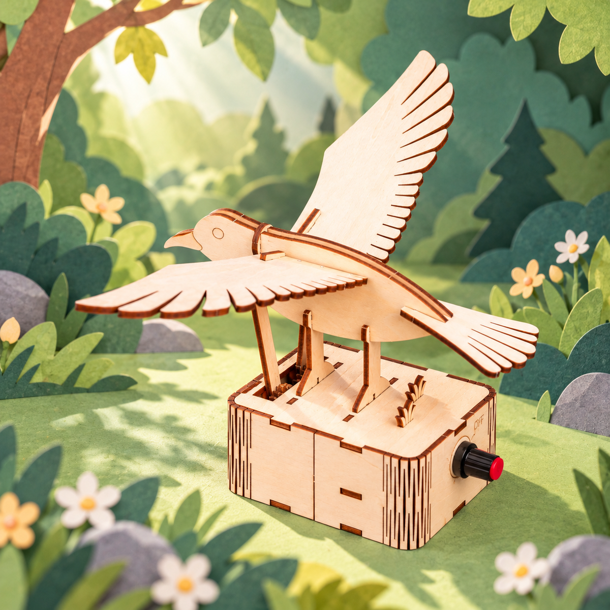 Kitsville Flapping Bird Motorized Engineering Kit — unpainted assembled bird