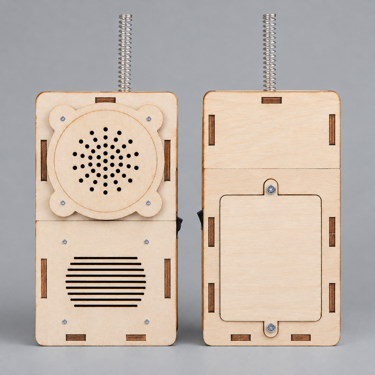Kitsville Walkie-Talkie Electronics Kit – Set of 2 — front and rear views