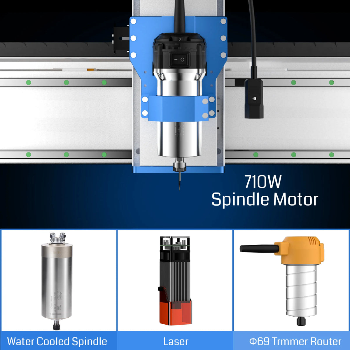 Genmitsu PROVerXL 2×2 CNC Router — 710W — standard spindle and optional upgrade examples