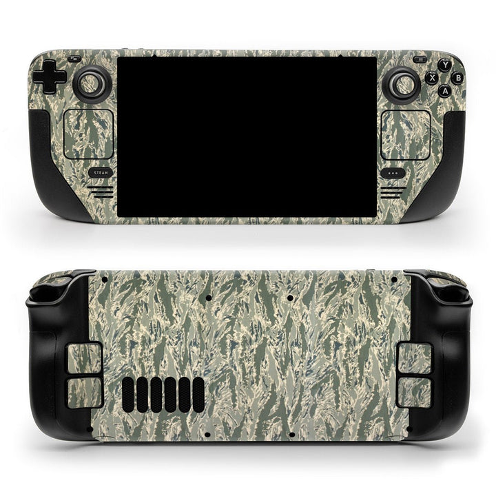 DecalGirl ABU Camo skin shown on the front and back of a Valve Steam Deck