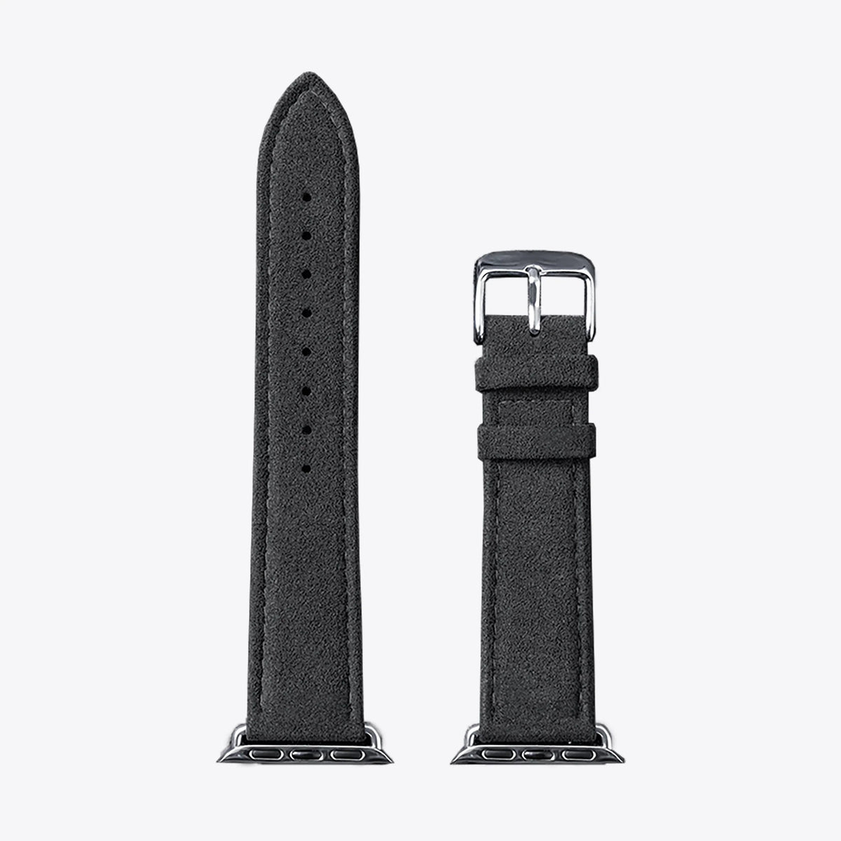 Luriax Classic Band Alcantara Apple Watch Band — Black Caviar — buckle and strap laid flat