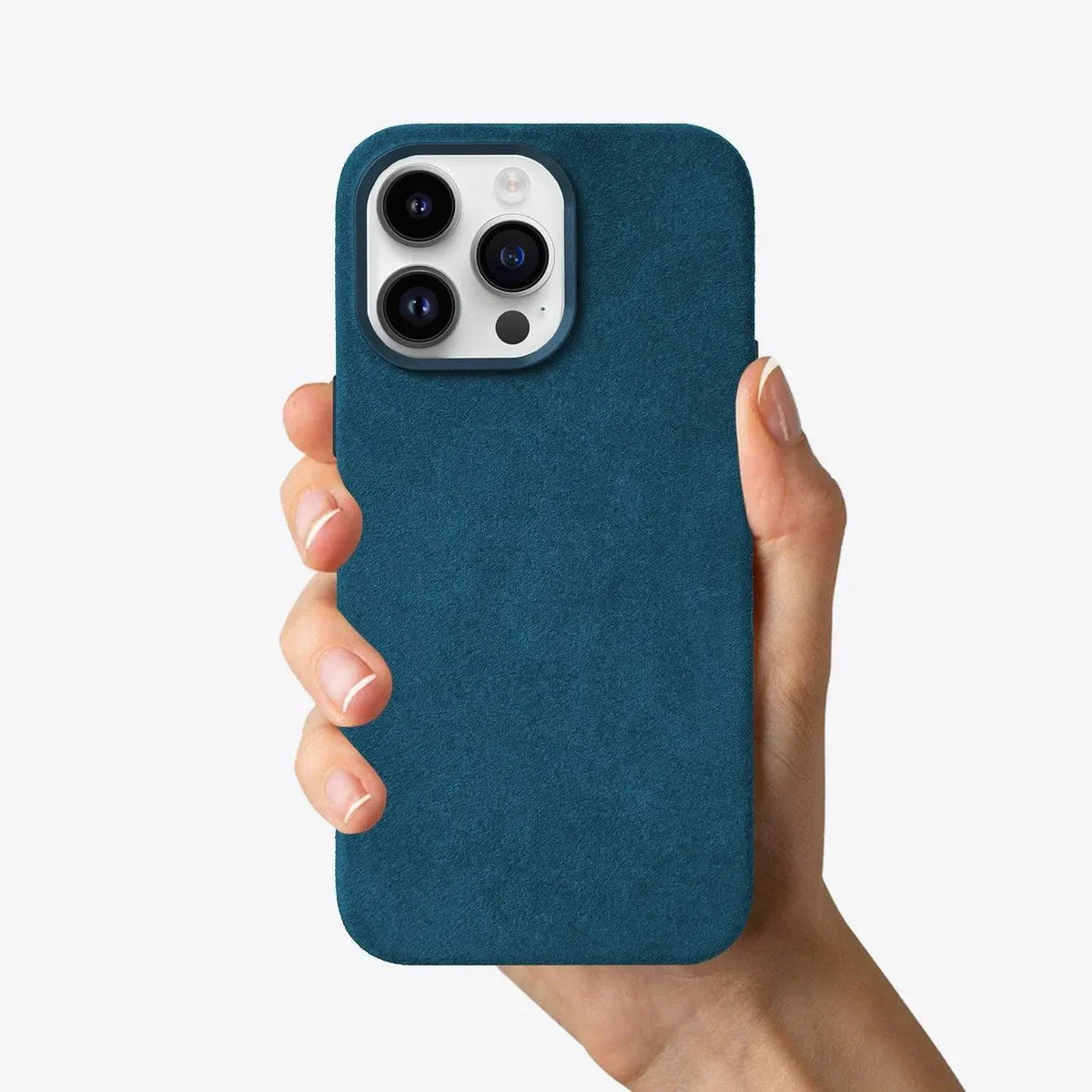 Luriax Modern iPhone 14 Case — Prussian Blue — shown held in a hand
