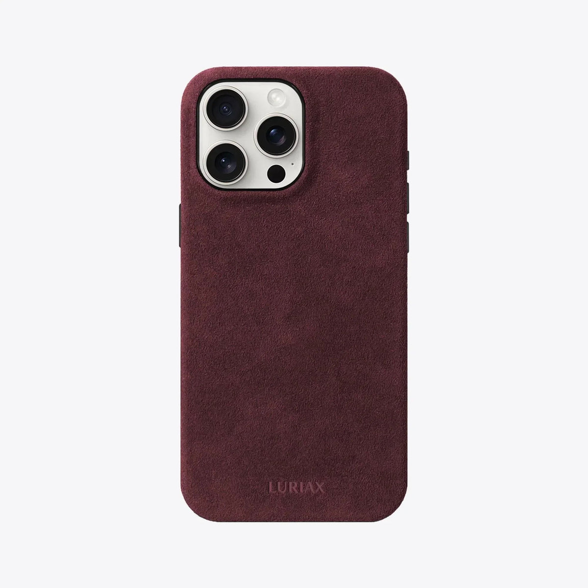 Luriax Signature Handcrafted Case iPhone 16 — Bordeaux — rear view and camera opening