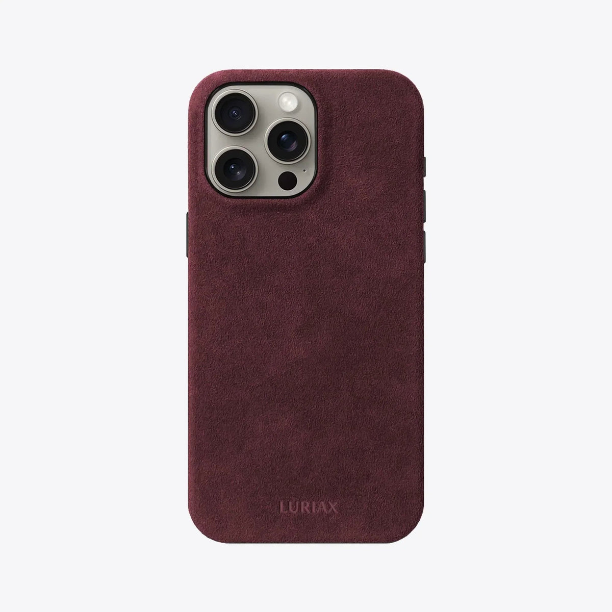 Luriax Signature Handcrafted Case iPhone 15 — Bordeaux — rear view and camera opening