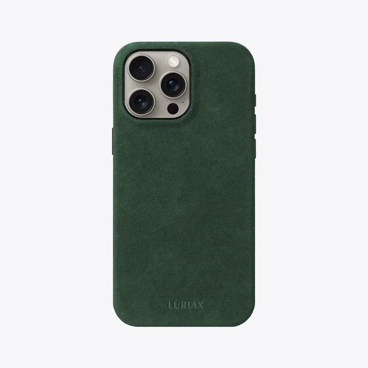 Luriax Signature Handcrafted Case iPhone 16 — British Racing Green — rear view and camera opening