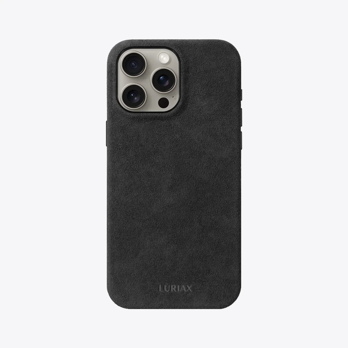 Luriax Signature Handcrafted Case iPhone 16 — Black Caviar — rear view and camera opening