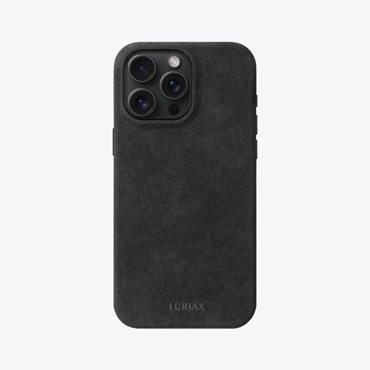 Luriax Signature Handcrafted Case iPhone 15 — Black Caviar — rear view and camera opening
