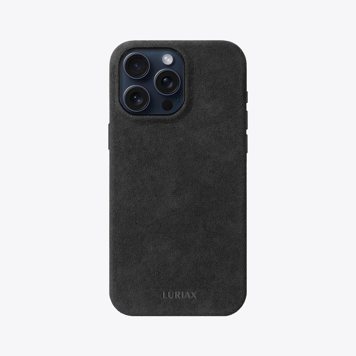 Luriax Signature Handcrafted Case iPhone 15 — Black Caviar — rear view and camera opening