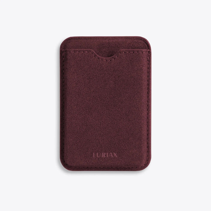 Luriax Alcantara MagSafe Wallet — Bordeaux — front card-pocket view