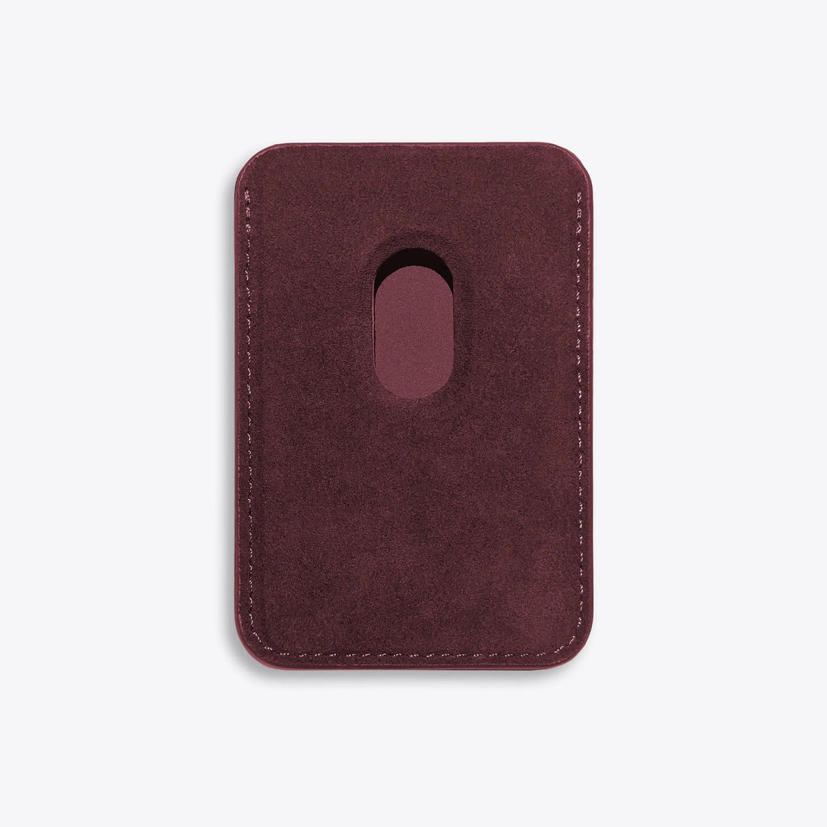 Luriax Alcantara MagSafe Wallet — Bordeaux — rear magnetic attachment side