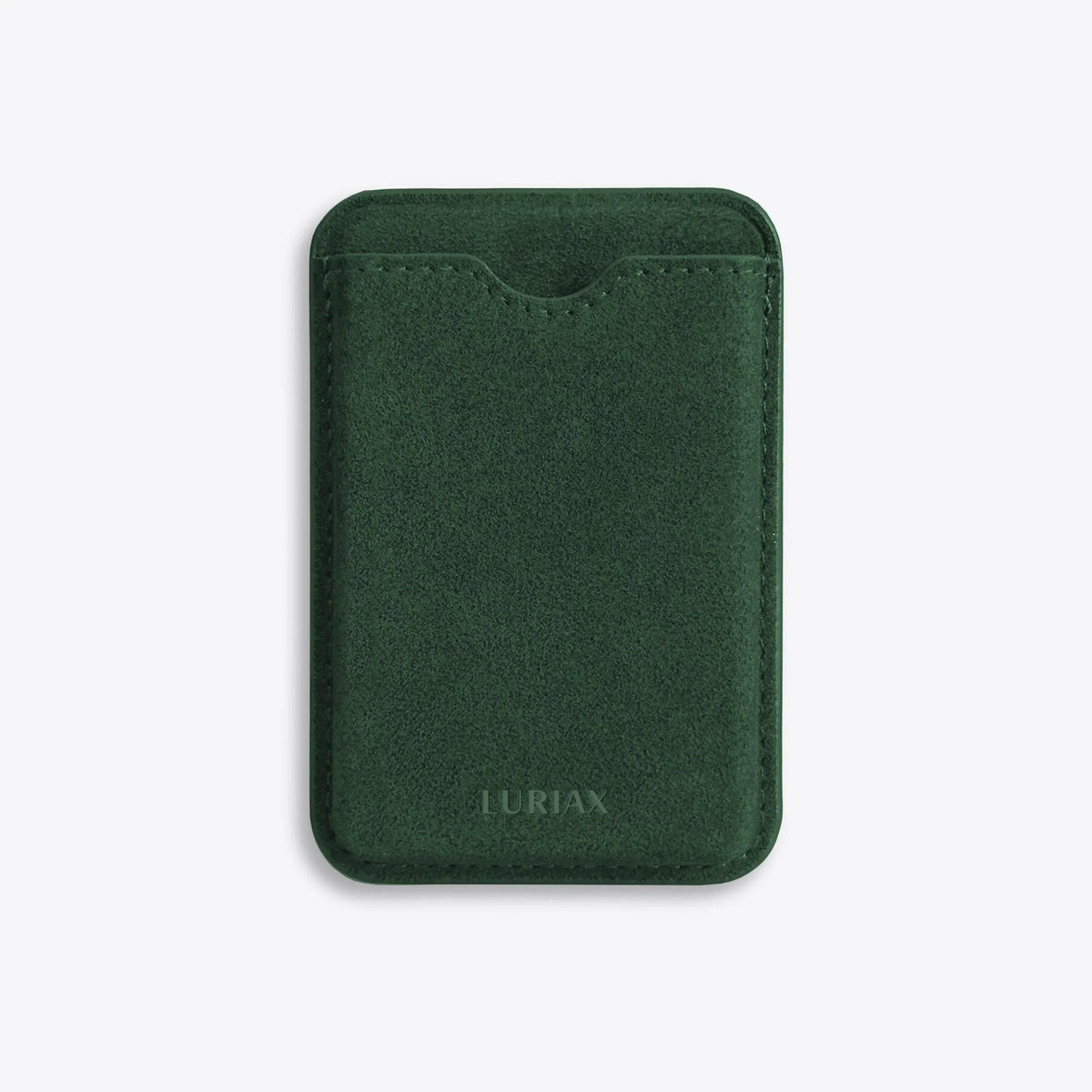 Luriax Alcantara MagSafe Wallet — British Racing Green — front card-pocket view