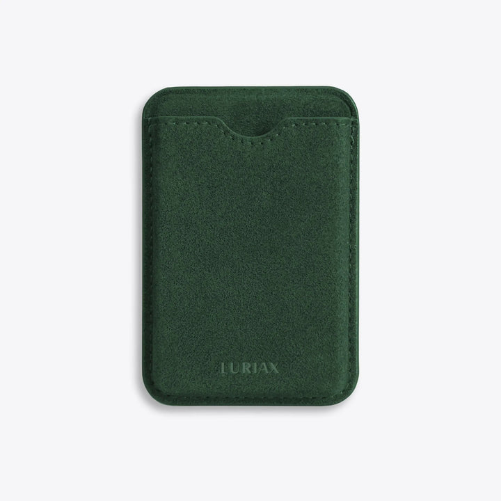 Luriax Alcantara MagSafe Wallet — British Racing Green — front card-pocket view